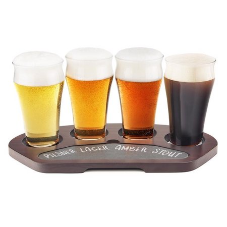 FINAL TOUCH 8.5 oz Clear Glass/Wood Beer Flight Board GBT114